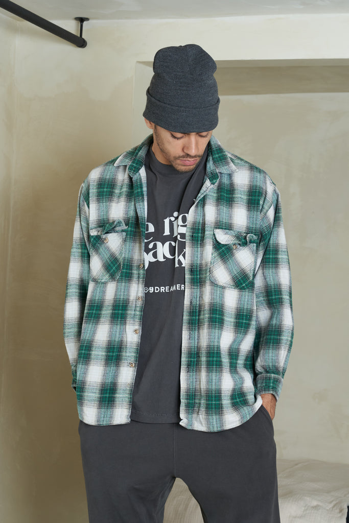 Vintage Joy Flannel -  Green + White + Black - Joy Dreamers