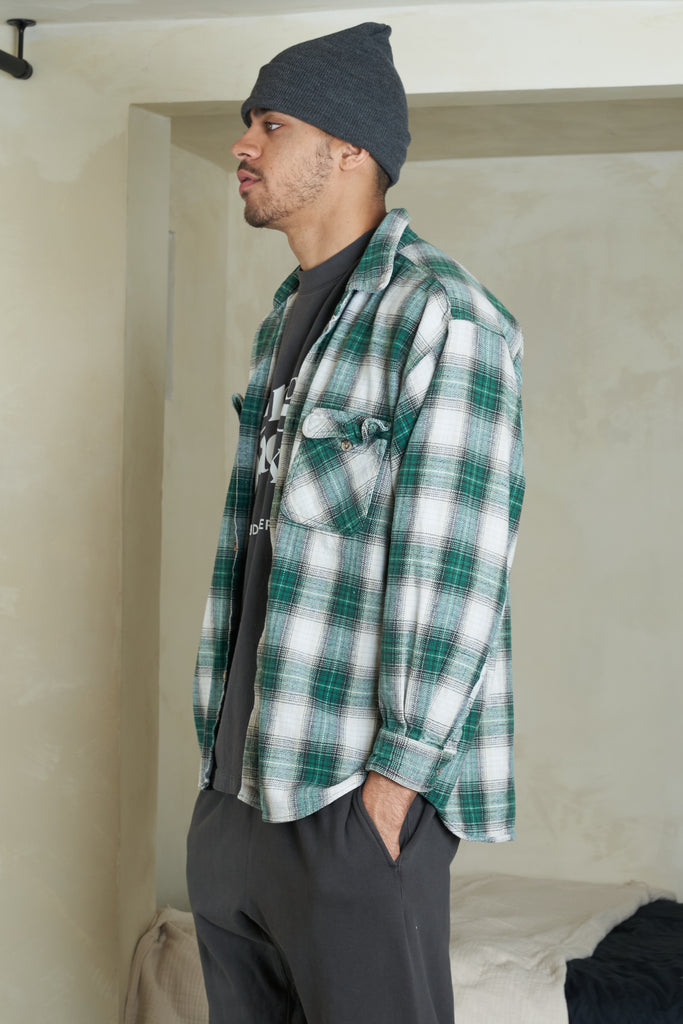 Vintage Joy Flannel -  Green + White + Black - Joy Dreamers